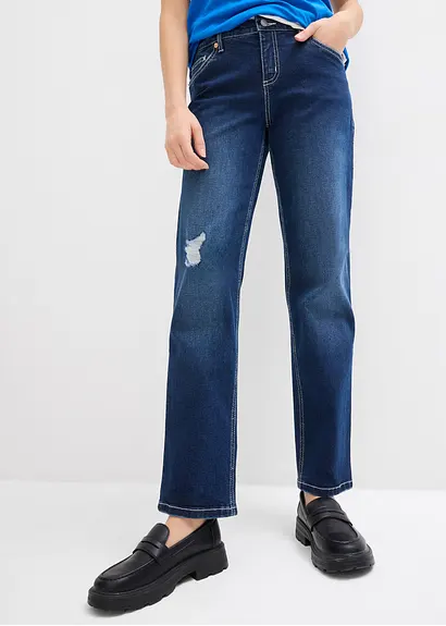 bonprix Straight Jeans im Used Look - blau regular - Damen Kostenlose Rückgabe
