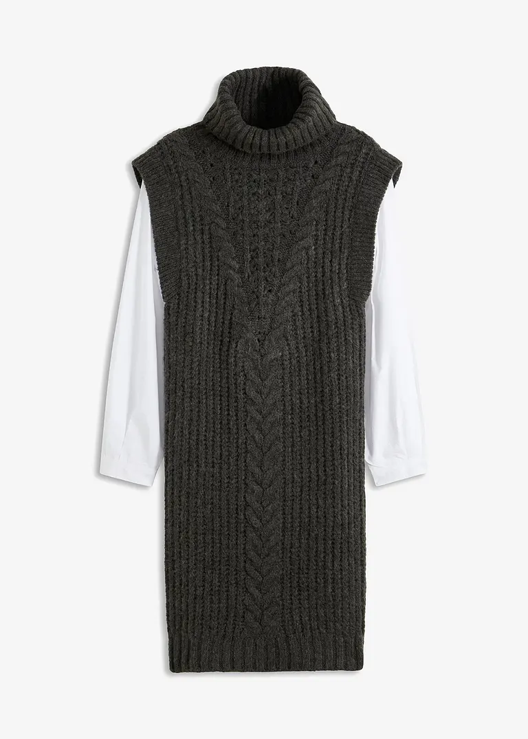 bonprix modisches Strickkleid mit Blusenärmeln und Zopfmuster. - grau Begrenzte Freigabe