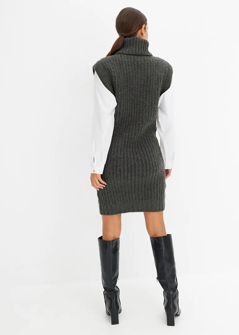 bonprix modisches Strickkleid mit Blusenärmeln und Zopfmuster. - grau Begrenzte Freigabe