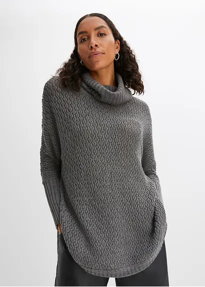 bonprix Modischer Oversize-Pullover mit Ajour-Muster sowie einem großen Rollkragen und zwei seitlichen Schlitzen JETZT KAUFEN