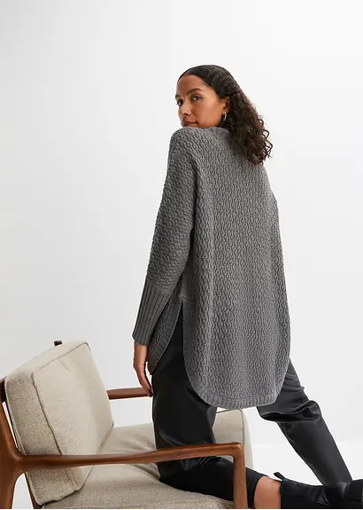 bonprix Modischer Oversize-Pullover mit Ajour-Muster sowie einem großen Rollkragen und zwei seitlichen Schlitzen JETZT KAUFEN