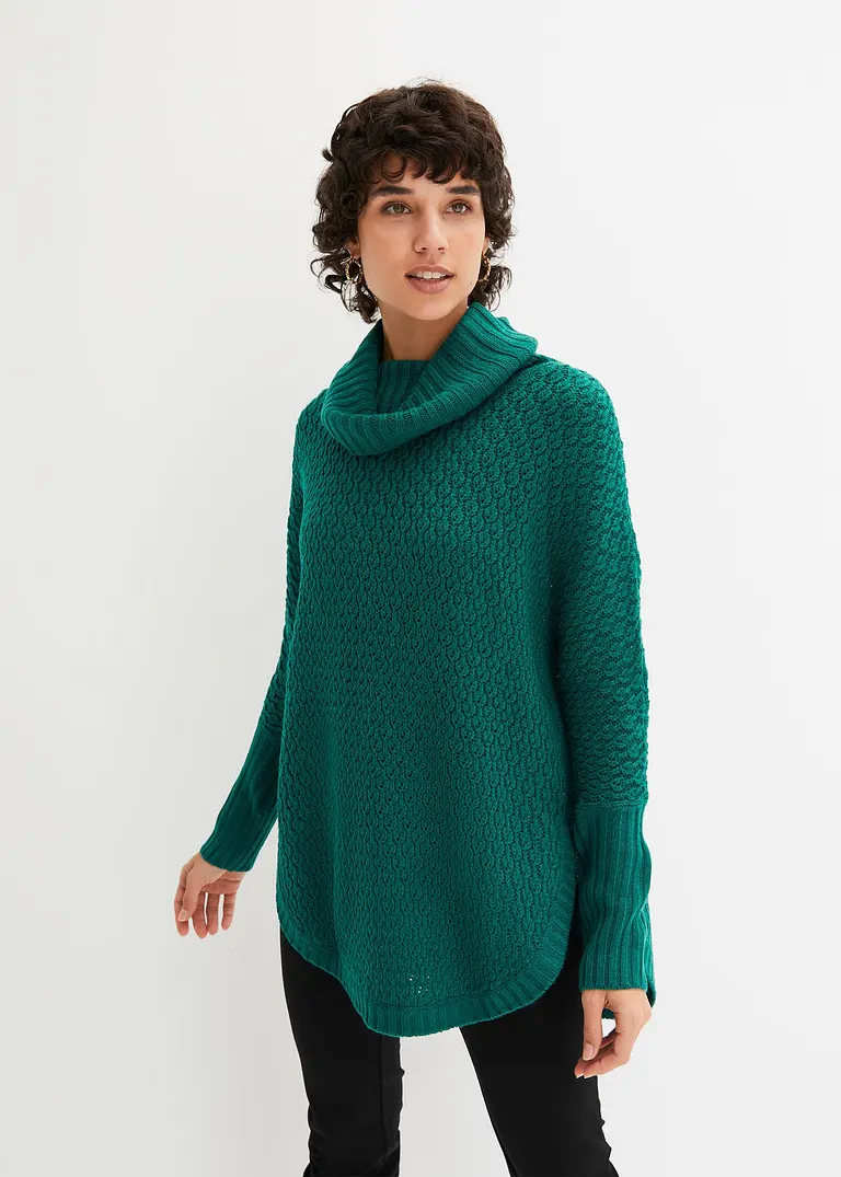 bonprix Modischer Oversize-Pullover mit Ajour-Muster sowie einem großen Rollkragen und zwei seitlichen Schlitzen Neueste Stile