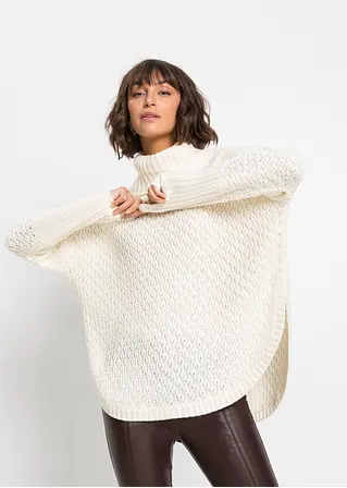 bonprix Modischer Oversize-Pullover mit Ajour-Muster sowie einem großen Rollkragen und zwei seitlichen Schlitzen Letzte 2 Tage