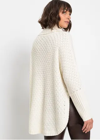 bonprix Modischer Oversize-Pullover mit Ajour-Muster sowie einem großen Rollkragen und zwei seitlichen Schlitzen Letzte 2 Tage