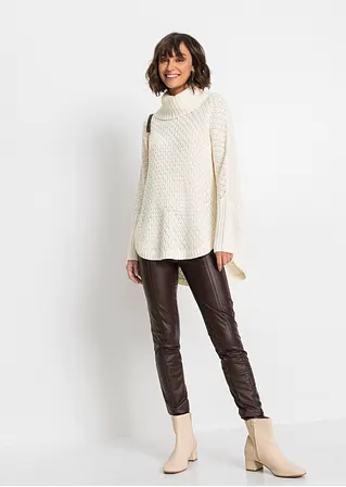 bonprix Modischer Oversize-Pullover mit Ajour-Muster sowie einem großen Rollkragen und zwei seitlichen Schlitzen Letzte 2 Tage