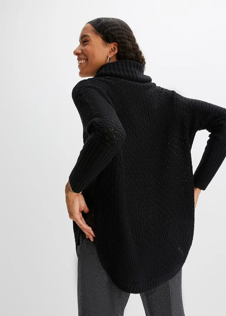 bonprix Modischer Oversize-Pullover mit Ajour-Muster sowie einem großen Rollkragen und zwei seitlichen Schlitzen Letzter Tag