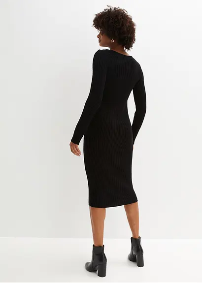 bonprix Feminines figurbetontes Strickkleid mit Schlitz - schwarz - Damen Zeitbegrenzte Promotion