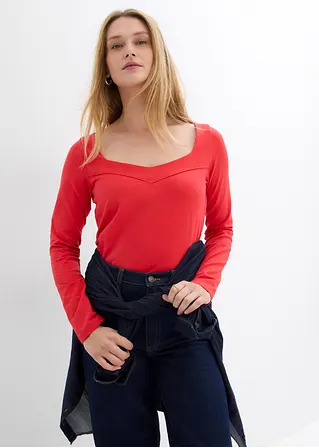bonprix Langarm-Shirt mit modischem Ausschnitt - rot - Damen Bis zu 50% Rabatt