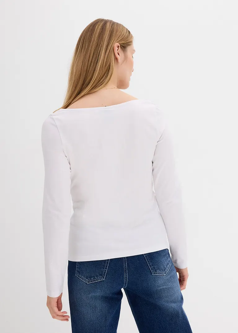 bonprix Langarm-Shirt mit modischem Ausschnitt - weiß - Damen Bis zu 60% Rabatt