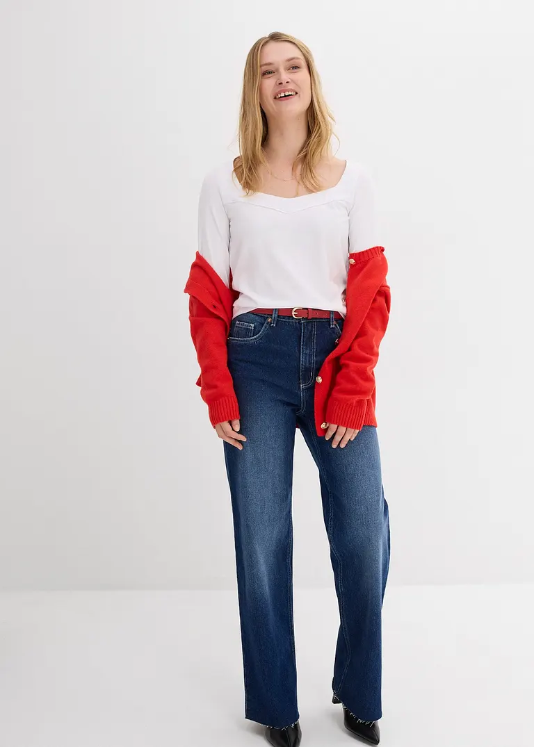 bonprix Langarm-Shirt mit modischem Ausschnitt - weiß - Damen Bis zu 60% Rabatt