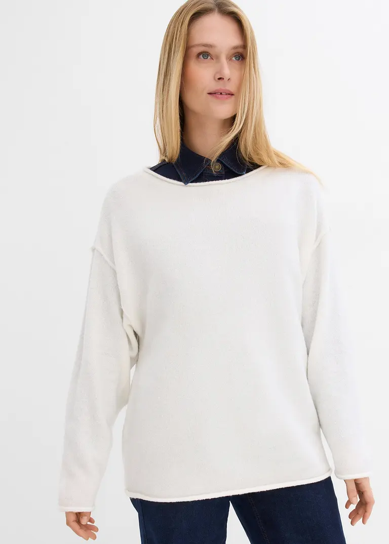 bonprix Lässiger Pullover mit weitem Ausschnitt - weiß - Damen Super Rabatt