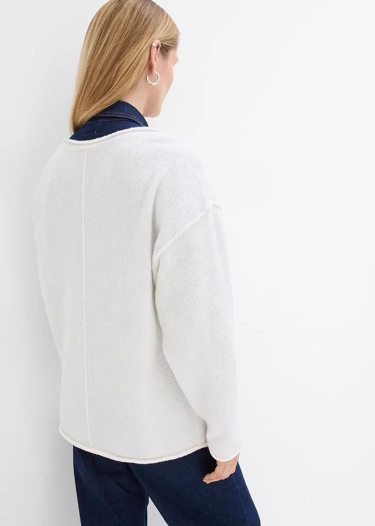 bonprix Lässiger Pullover mit weitem Ausschnitt - weiß - Damen Super Rabatt