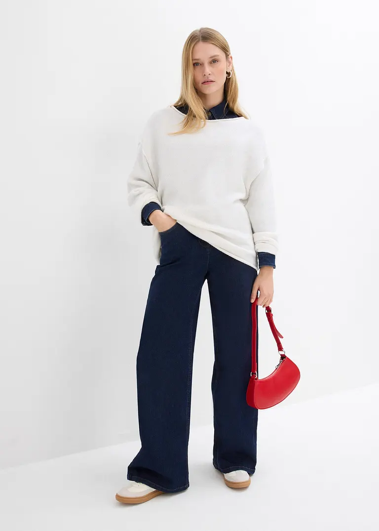 bonprix Lässiger Pullover mit weitem Ausschnitt - weiß - Damen Super Rabatt