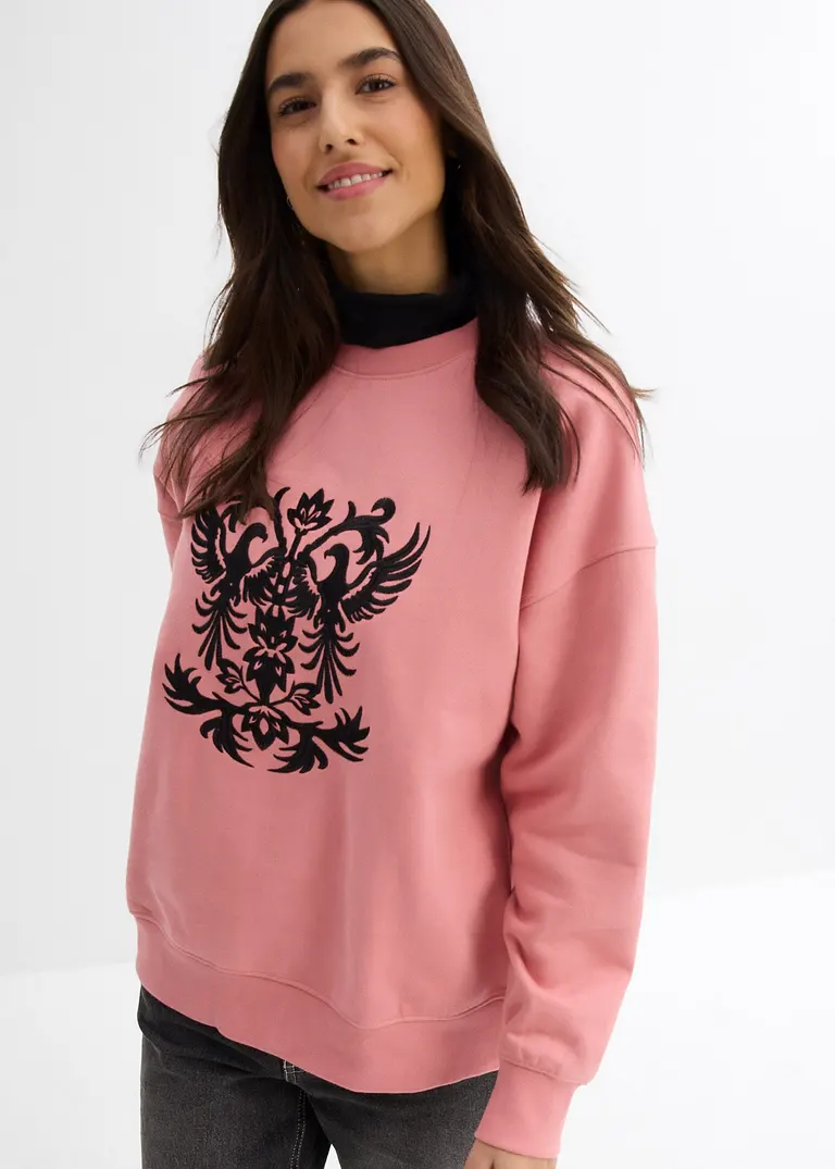 bonprix Langes Sweatshirt mit schöner Stickerei - rosa - Damen Kostenloser Versand international