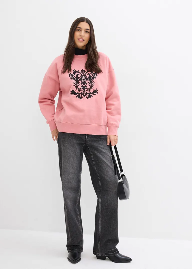 bonprix Langes Sweatshirt mit schöner Stickerei - rosa - Damen Kostenloser Versand international