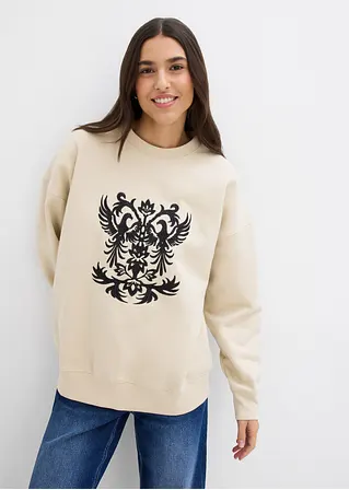 bonprix Langes Sweatshirt mit schöner Stickerei - beige - Damen Fabrikladen