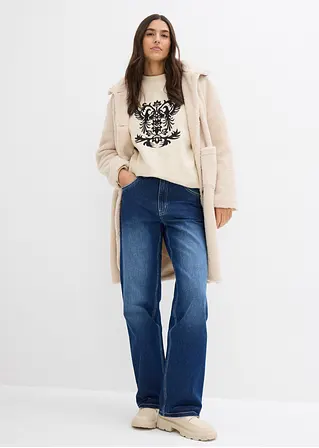 bonprix Langes Sweatshirt mit schöner Stickerei - beige - Damen Fabrikladen