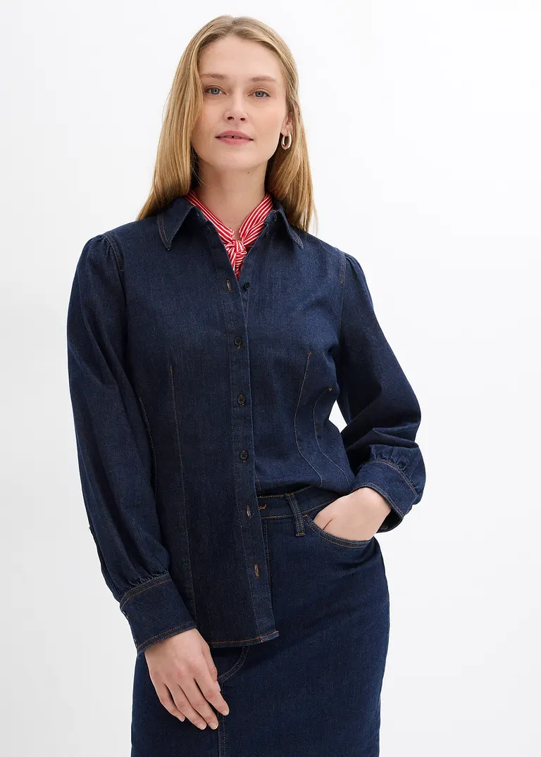 bonprix Jeans-Hemdbluse mit weiten Ärmeln - blau - Damen Begrenzt auf 3 Tage