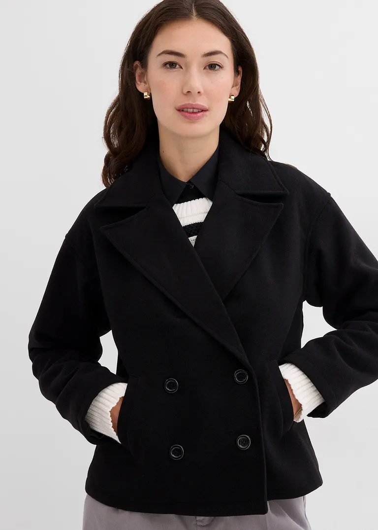 bonprix Modische Cabanjacke aus Wollimitat mit einer abnehmbaren Kapuze Im Verkauf