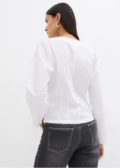 bonprix Popeline Bluse mit Wasserfall-Ausschnitt und seitlichem Reißverschluss zur Weitenregulierung zollfrei