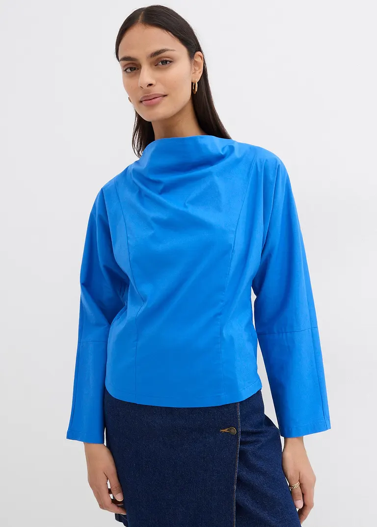 bonprix Popeline Bluse mit Wasserfall-Ausschnitt und seitlichem Reißverschluss zur Weitenregulierung 50% Rabatt für begrenzte Zeit