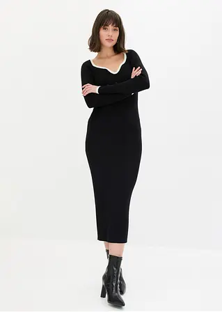 bonprix Strickkleid mit Kontrast-Abschluss am Ausschnitt - schwarz Rabatte dieses Monats