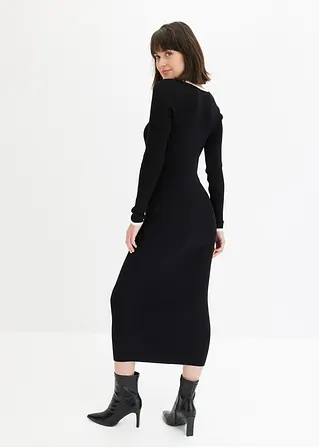 bonprix Strickkleid mit Kontrast-Abschluss am Ausschnitt - schwarz Rabatte dieses Monats