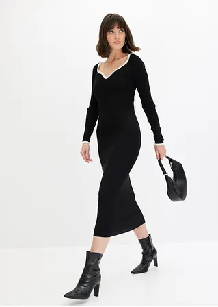 bonprix Strickkleid mit Kontrast-Abschluss am Ausschnitt - schwarz Rabatte dieses Monats