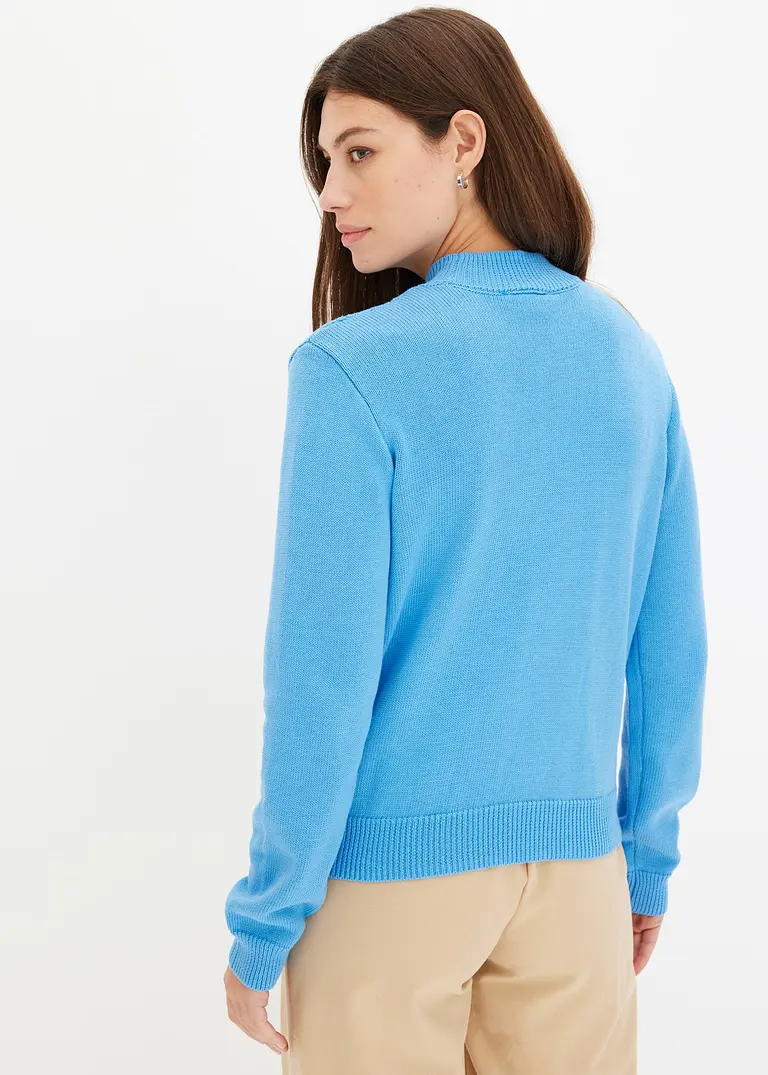 bonprix Kuscheliger Pullover mit Ajourmuster und Perlen - blau 2025