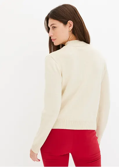 bonprix Kuscheliger Pullover mit Ajourmuster und Perlen - beige Online