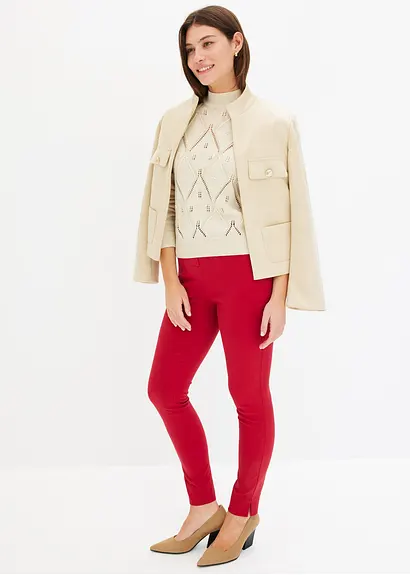 bonprix Kuscheliger Pullover mit Ajourmuster und Perlen - beige Online
