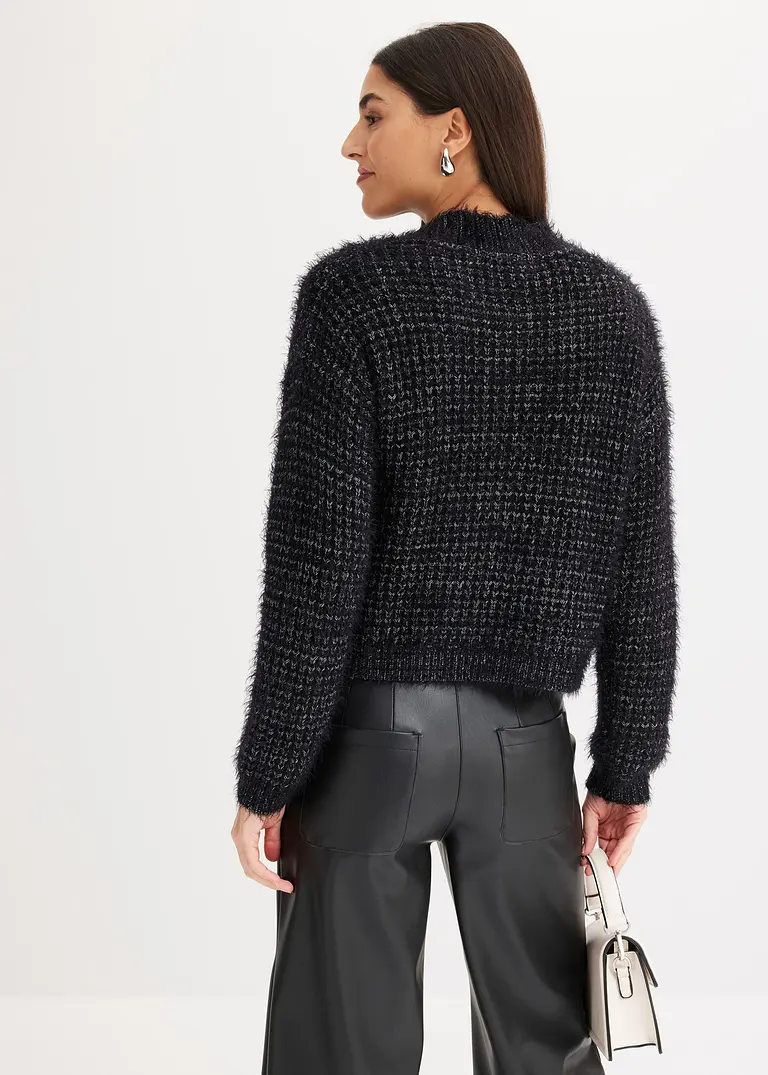 bonprix elegante Strickjacke mit Bändchengarn - schwarz - Damen im Angebot