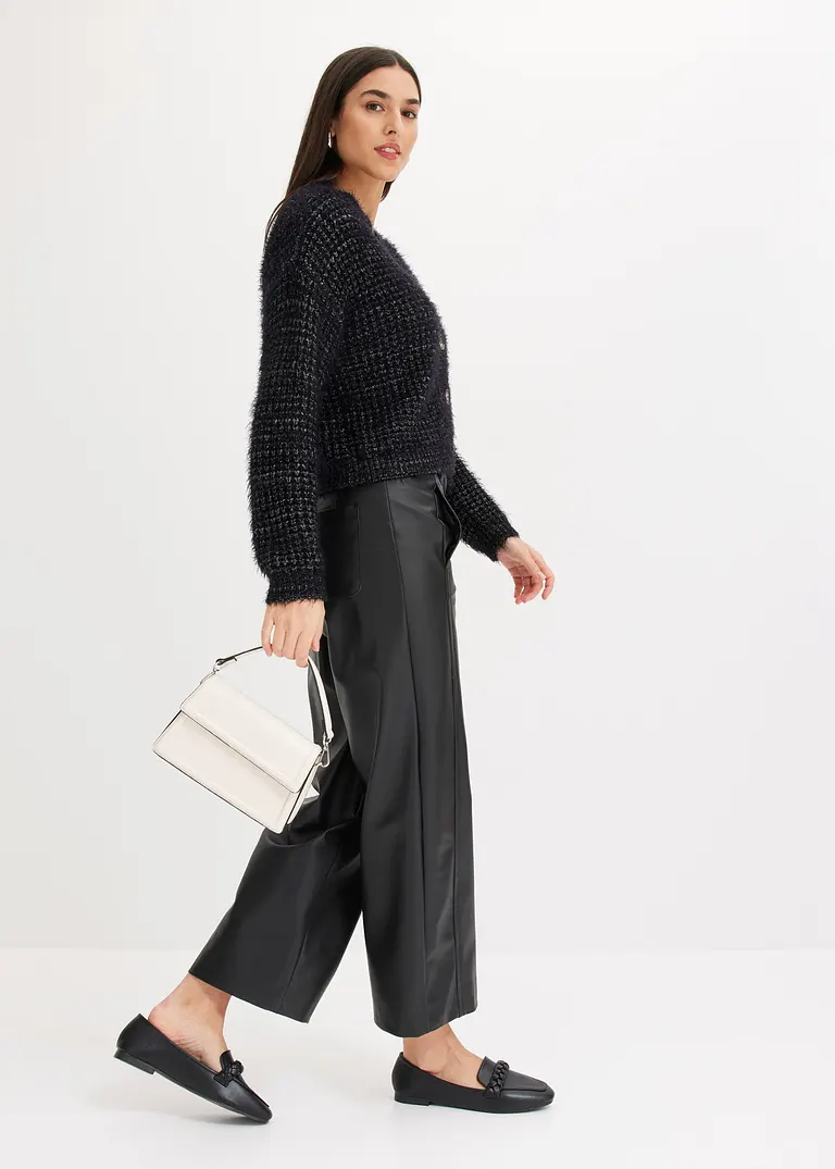 bonprix elegante Strickjacke mit Bändchengarn - schwarz - Damen im Angebot