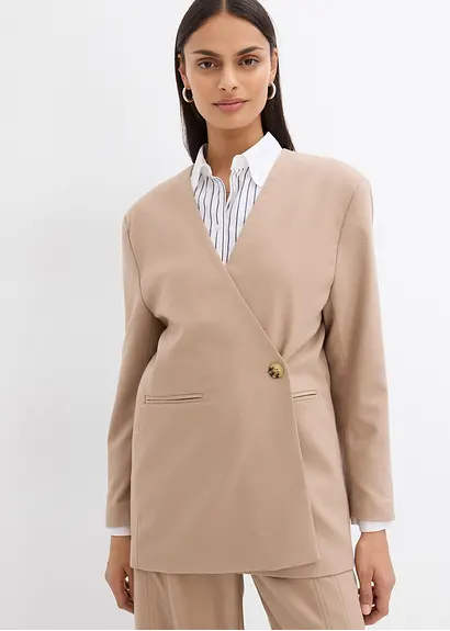 bonprix Oversize Blazer mit Taschen und Verschlussvarianten - beige Schlussverkauf