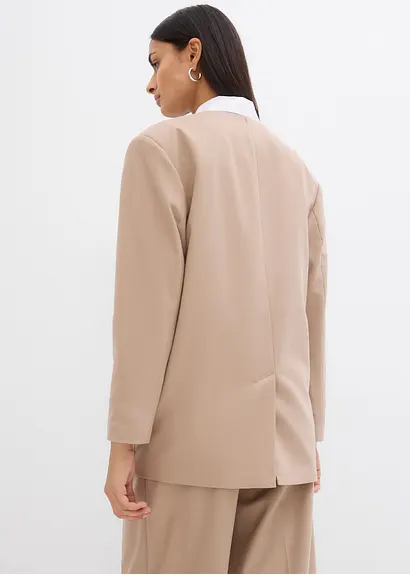 bonprix Oversize Blazer mit Taschen und Verschlussvarianten - beige Schlussverkauf