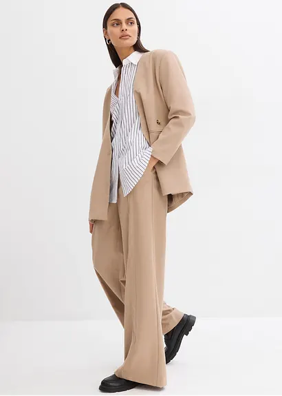 bonprix Oversize Blazer mit Taschen und Verschlussvarianten - beige Schlussverkauf