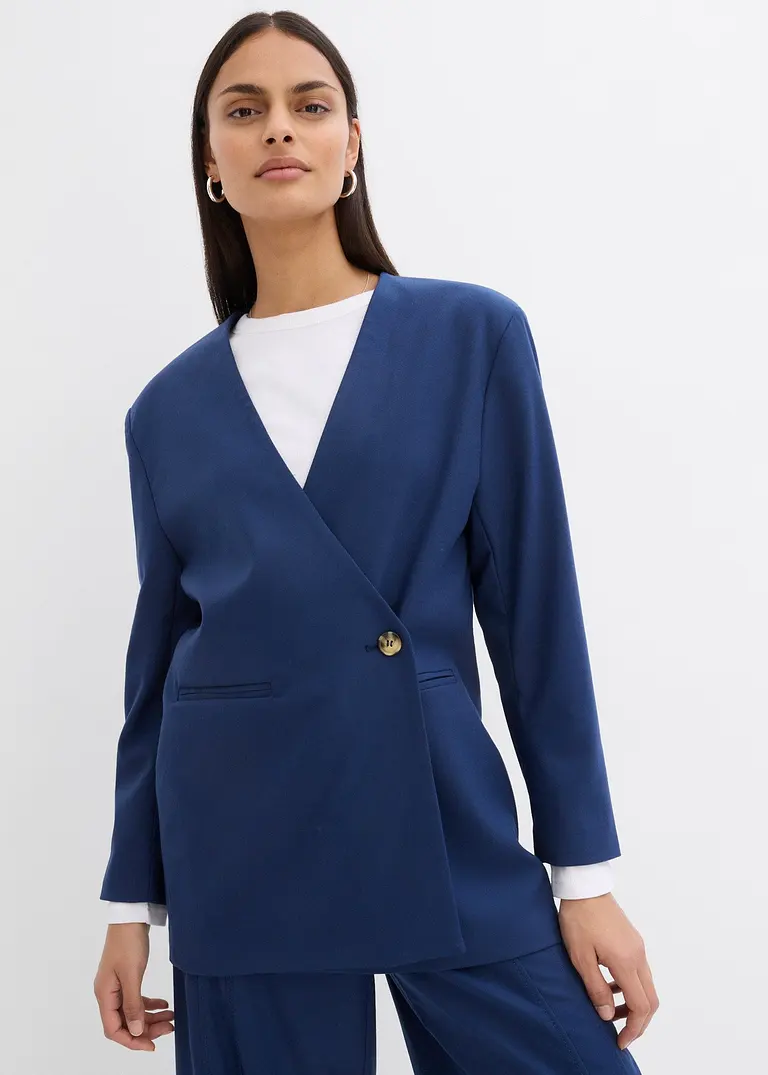 bonprix Oversize Blazer mit Taschen und Verschlussvarianten - blau Günstiger Verkauf