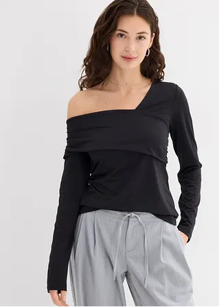 bonprix Figurbetonendes Langarmshirt mir asymmetrischem Ausschnitt und Raffungen Limitierter Zeitrabatt