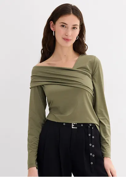 bonprix Figurbetonendes Langarmshirt mir asymmetrischem Ausschnitt und Raffungen Fabrik Onlineshop