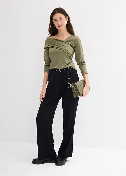 bonprix Figurbetonendes Langarmshirt mir asymmetrischem Ausschnitt und Raffungen Fabrik Onlineshop