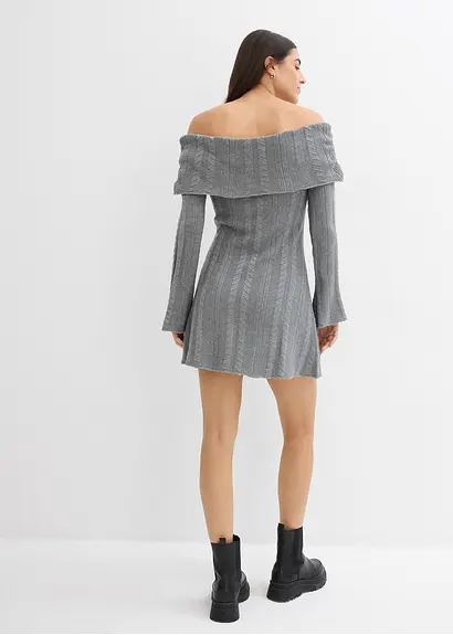 bonprix Modernes kurz geschnittenes Carmen-Kleid aus Strick - grau Sonderangebot