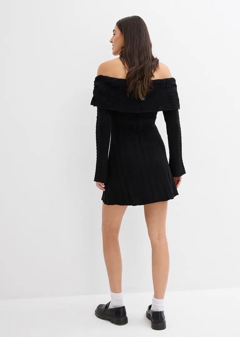 bonprix Modernes kurz geschnittenes Carmen-Kleid aus Strick - schwarz Rabatt