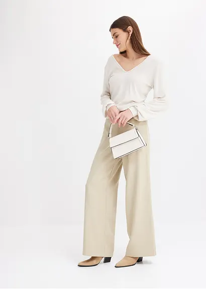 bonprix Kuscheliges Shirt mit dekorativen Perlen - beige Günstig kaufen
