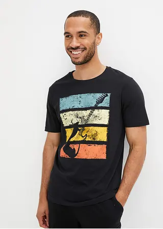bonprix trendiges T-Shirt mit modernem Gitarren-Motiv vorne - schwarz Begrenztes Angebot