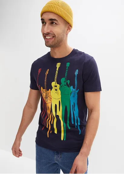 bonprix T-Shirt mit angesagtem Frontprint - blau - Herren VIP-Rabatte