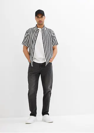 bonprix Modisches gestreiftes Kurzarmhemd in Regular Fit - schwarz Tiefpreis