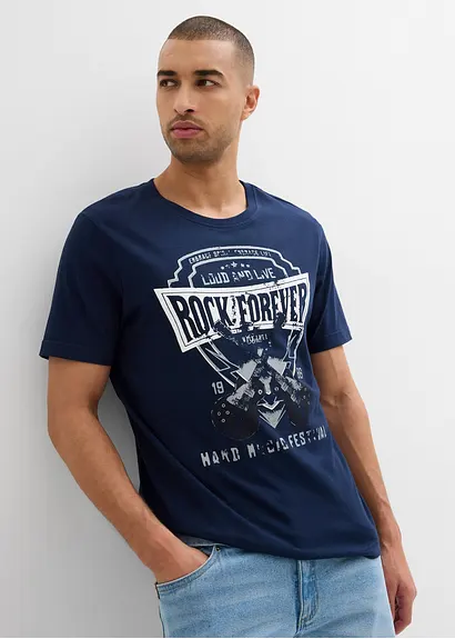 bonprix Kerniges T-Shirt aus reiner Baumwolle - blau - Herren Bis zu 65% Rabatt