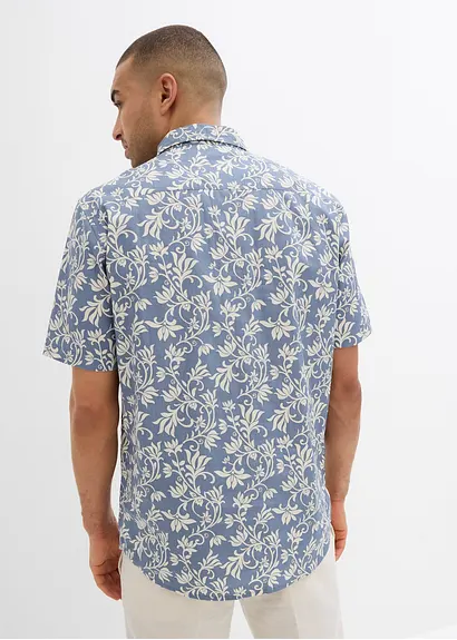 bonprix Leichtes Herren-Kurzarmhemd mit floralem Print - blau Speichern exportieren