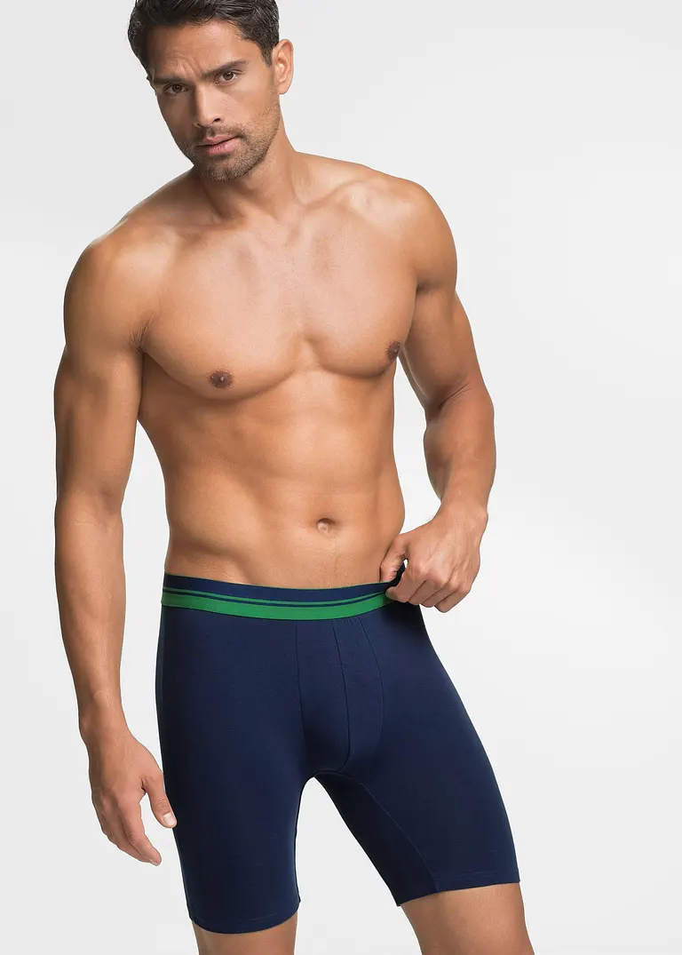 bonprix Bequeme Boxershorts in figurnaher Passform mit langem Bein und einem gestreiftem elastischen Bund Blitzangebot