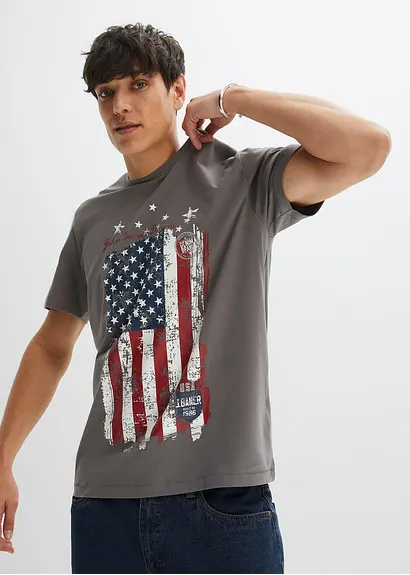 bonprix T-Shirt mit kernigem Print - grau - Herren Räumungsverkauf